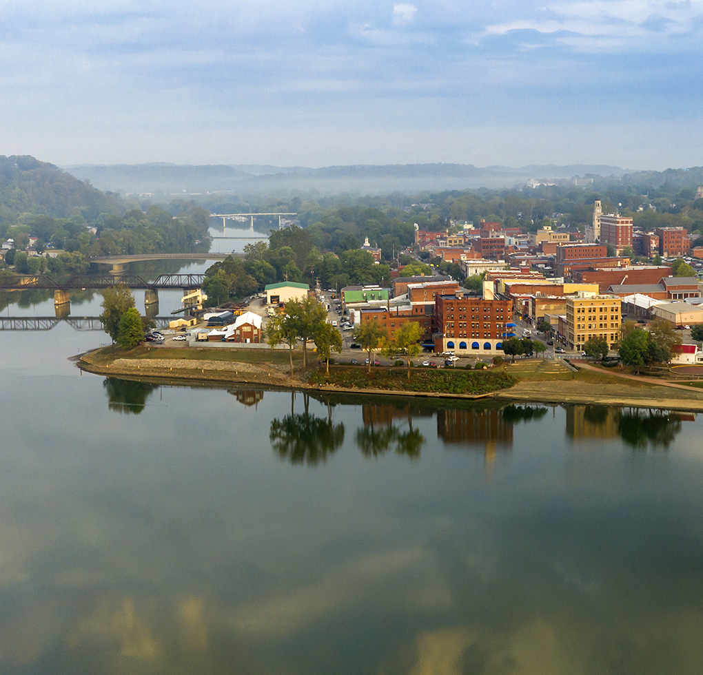 Marietta, Ohio at the mouth of the Muskingum River as it enters the Ohio. (Photo by Christopher Boswell/Marietta Main Street)